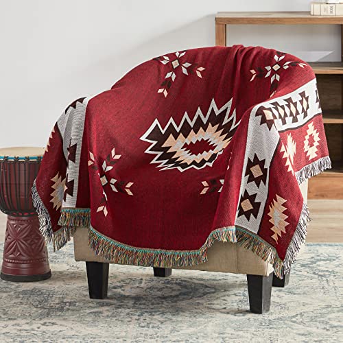 Touchat Native American Blanket Boho Throw Blanket for Sofa and Bed, Mexican Decorative Farmhouse Blanket, Southwest Decor Woven Blankets, Aztec Throw Blankets Bohemian with Tassel(Wine,50×60 inch) - color: Wine