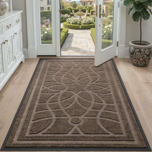 DEXI Front Door Mat Outside Entrance 3x5, Heavy Duty Non Slip, Brown - color: Brown, size: 35" X 59" (Rectangular)