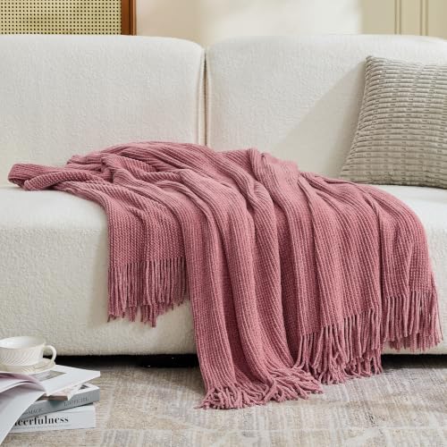 Chenille Pink Throw Blanket for Couch Bed,Soft Blanket 50"x60" - color: Cherry Pink, size: 50"x60"