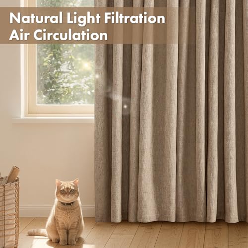 MIULEE Thick Linen Curtains, 42Wx72L, Brown Tan Semi Sheer Linen Textured - color: Brown, size: 42"W x 72"L (Pack of 2)