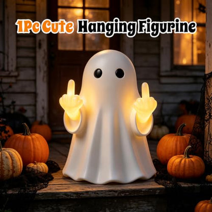 Halloween Ghost Light Glow Cute Finger Ghost Statue - color: Large White Ornament