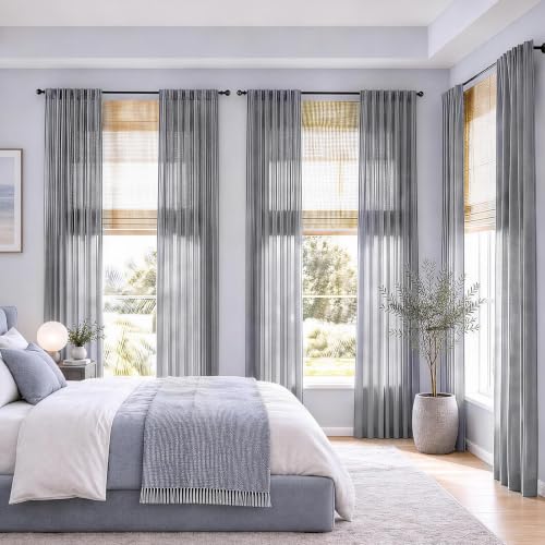 Gray Sheer Linen Curtains for Kitchen Bedroom 45 Inches Long - color: Grey, size: 35"W x 45"L (Pack of 2)