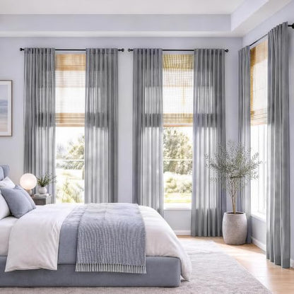 Gray Sheer Linen Curtains for Living Room Bedroom 63 Inches Long - color: Grey, size: 52"W x 63"L (Pack of 2)