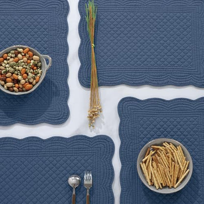 HOMBYS Quilted Placemats Set of 6 Washable-13x18 inches Rectangular Placemats for Kitchen Table-100% Cotton Fabric Rectangular Table Mats, (Sapphire Blue) - color: Sapphire Blue