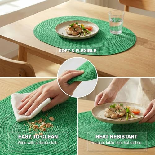 Placemats Set of 8, Woven Oval Braided Dining Table Mats(Green Shine) - color: Green Shine, size: 8 pcs