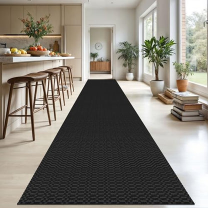 KOZYFLY 3x20 Long Runner Rug, Washable Non Slip Hallway Rug, Black/Grey - color: Black/Charcoal Grey, size: 3' x 20' (Rectangular)
