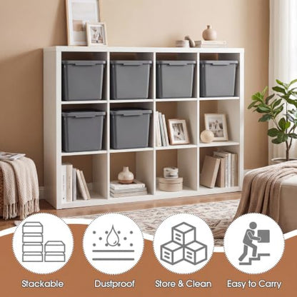 Potchen 6 Pcs Pack Small Stackable Storage Bins with Lids, Grey - color: Grey