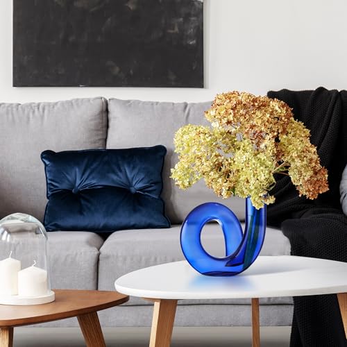Joeyan Handmade Small Blue Glass Flower Vase,Decorative Geometric Bud Vase - color: Blue