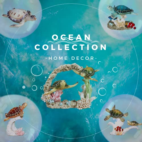 Comfy Hour 7" Sea Turtle and Clownfish on Coral Reef Figurine, Decorative Ocean Theme Sculpture for Beach House, Artisan Crafted Coastal Home Office Tabletop Accent, 1 Unit