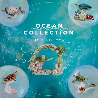 Comfy Hour 7" Sea Turtle and Clownfish on Coral Reef Figurine, Decorative Ocean Theme Sculpture for Beach House, Artisan Crafted Coastal Home Office Tabletop Accent, 1 Unit