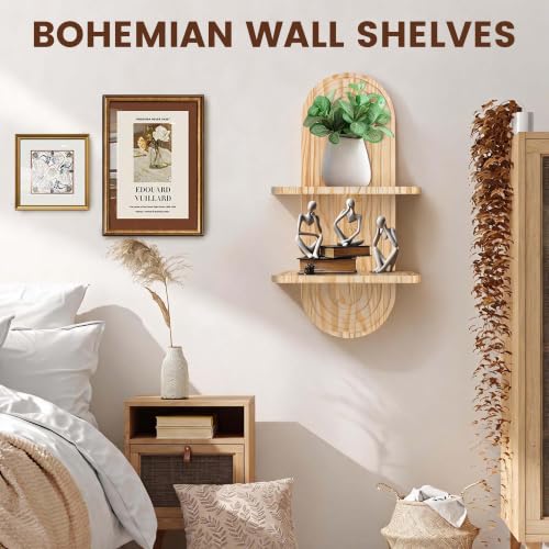 22x11.8 Inch Boho Wall Decor, Mid Century Modern Wood Wall Shelf, Natural - color: Natural