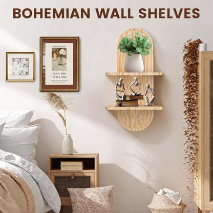 22x11.8 Inch Boho Wall Decor, Mid Century Modern Wood Wall Shelf, Natural - color: Natural