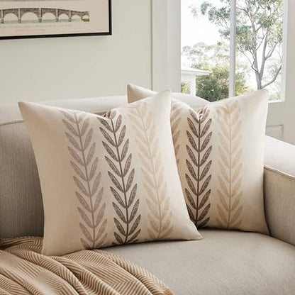 Farmhouse Leaves Throw Pillow Covers Set of 2, 22x22in Mixed Beige - color: Mixed Beige, size: 22" x 22" (Pack of 2)