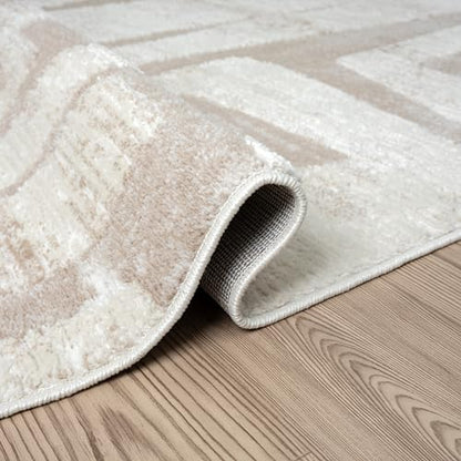 Abani Cream Area Rug for Living Room, Bedroom - Block Pattern- 9'x 12' -Durable & Easy to Clean - size: 9x12