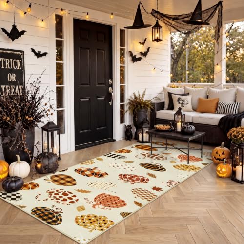 2.5x8 Beige Halloween Fall Pumpkin Hallway Runner Rug for Kitchen Entryway - color: Beige2 - Pumpkin, size: 2'6" x 8' (Rectangular)