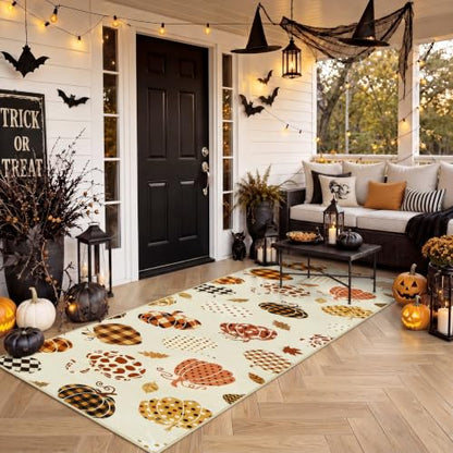2.5x8 Beige Halloween Fall Pumpkin Hallway Runner Rug for Kitchen Entryway - color: Beige2 - Pumpkin, size: 2'6" x 8' (Rectangular)
