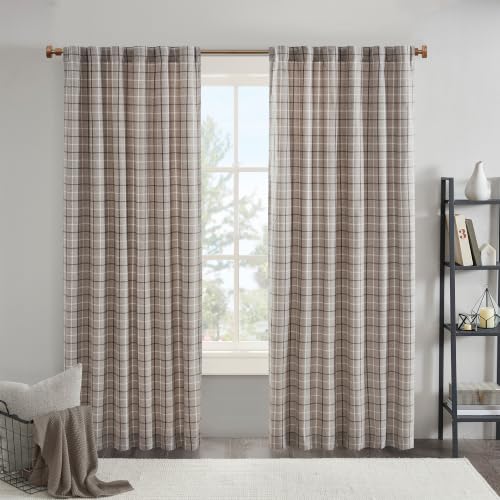 Madison Park Plaid Window Curtain Thermal Insulated, 1 Panel, 50x84 Brown - color: Rod Pocket & Back Tab, Brown, size: 50"W x 84"L (Pack of 1)