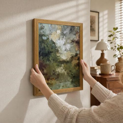Framed Abstract Wall Art Green Landscape Canvas Print - color: painting, size: 16"L x 12"W