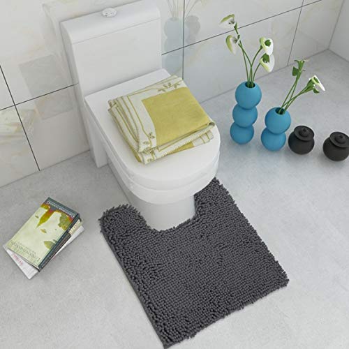 ITSOFT Standard 24"x21" U-Shaped Non-Slip Shaggy Chenille Toilet Contour Bathroom Rug with Water Absorbent, Charcoal Gray - color: Charcoal Gray, size: 24" x 21" (U-Shaped)