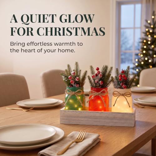 Christmas Mason Jar Table Centerpiece with LED Fairy Lights - color: Jar-christmas