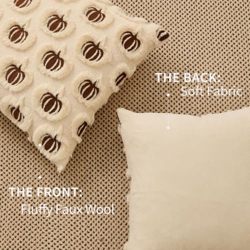 DFXSZ Fall Pillow Covers 18x18 Set of 2 Brown Pumpkins Embroidery Beige - color: Beige Brown Pumpkin, size: 18" x 18" (Pack of 2)