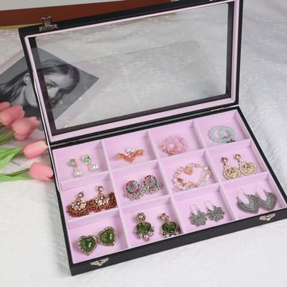 Stratalife 12 Grid Bracelet Jewelry Box, Bangle Holder Organizer with Lid - color: Pink-Black, size: 12 Grid