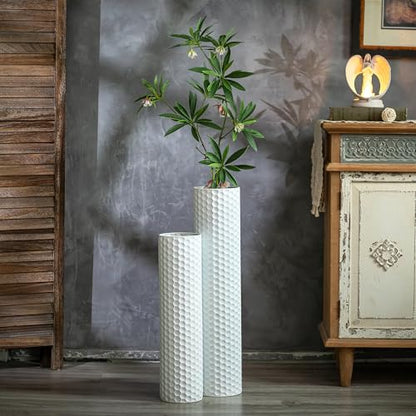 Sziqiqi White Tall Vases for Floor, Metal Cylinder Flower Holder, 2Pcs - color: White