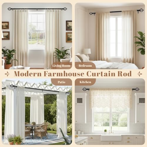 1" Farmhouse Heavy Duty Curtain Rods for Windows,Adjust 72-150",Black - color: Matte Black, size: 72-150 Inch & 1 Pack