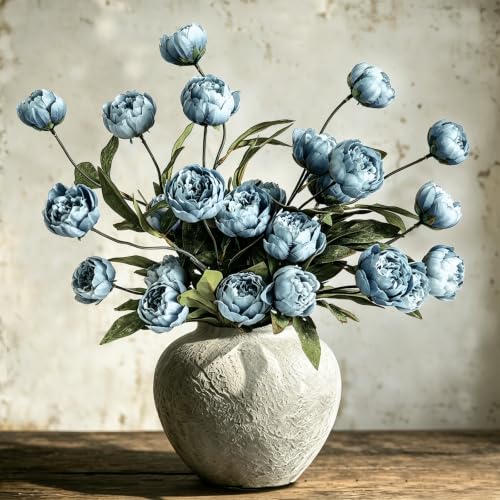 6Pcs Blue Peony Artificial Flowers for Vase - color: Blue, size: 6Pcs