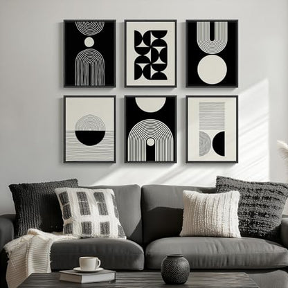 Framed Modern Abstract Black and White Wall Art for Living Room, 11x14 Inch - color: Black and White