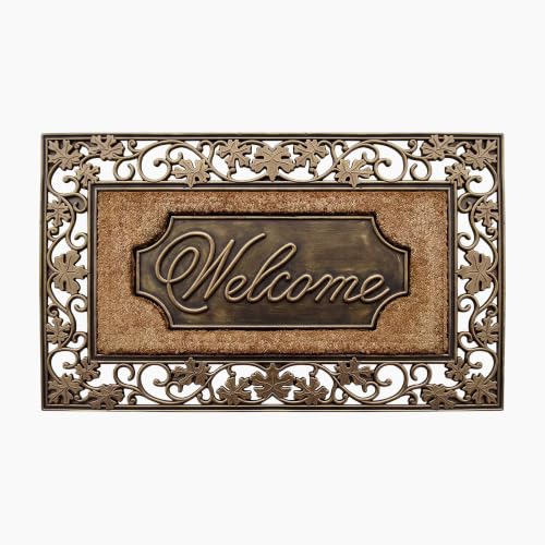 A1 HOME COLLECTIONS 38"×23" Natural Coir & Rubber Doormat - Decorative Welcome Design, Heavy Duty Coconut Fiber Entry Mat with Non-Slip Backing - Anti-Shed Treated, Low Profile Outside Front Door Mat - color: Floral Border, size: 1'11" x 3'2" (Rectangular