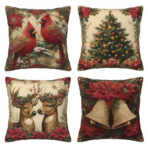 Christmas Throw Pillow Covers 18 X 18 Inch Set of 4 Decorative Cushion Cover Home Decor for Sofa Chair Couch Bedroom Living Room - color: Christmas
