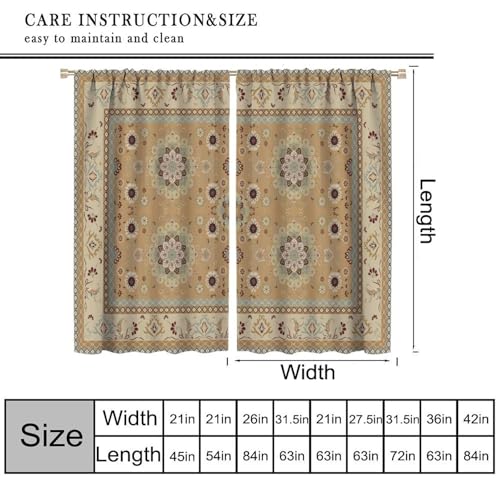 Boho Bohemia Style Curtains Vintage Yellow Brown Retro Flower Rustic Country Style Floral Print Window Drapes for Bedroom Living Room Kitchen Cafe （W20xL45 Inch） x2 Decor - color: Bohemia-12, size: 20"W x 45"L (Pack of 2)
