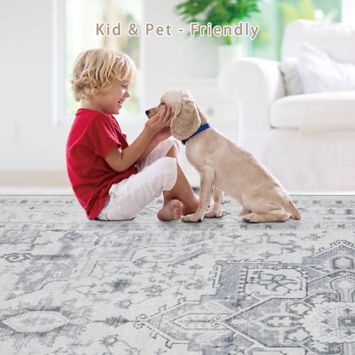 Washable Rugs 5x7 Area Rugs for Living Room,Bedroom,Dining Room,Playroom - color: Grey/Cream/White/Light Blue, size: 5' x 7' (Rectangular)