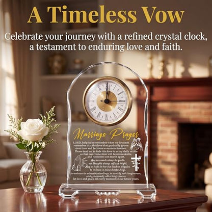 Crystal Clock Wedding Gift for Couples 2026 - Engraved Anniversary, Engagement & Newlywed Keepsake for Bride and Groom, Unique Marriage Present for Mr and Mrs - color: Marriage Prayer