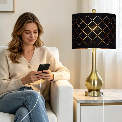 26" Gold Table Lamps Set of 2 for Bedroom Nightstand & Living Room - color: Black & Gold - 26"H