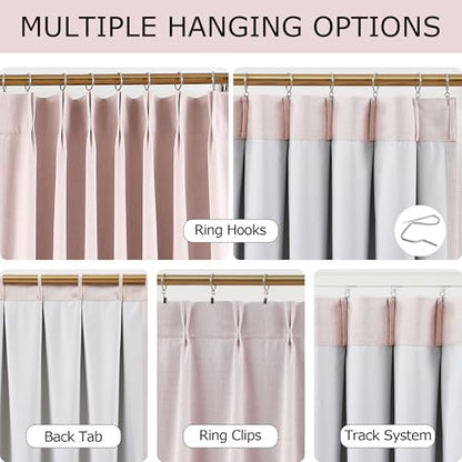 Vision Home Soft Pink Pinch Pleated Full Blackout Curtains Linen Blended Room Darkening Curtain Panels 63 inch for Living Room Bedroom Thermal Insulated Pinch Pleat Drapes with Hooks 40" Wx63 Lx2 - color: Soft Pink, size: 40"W x 63"L (Pack of 2)