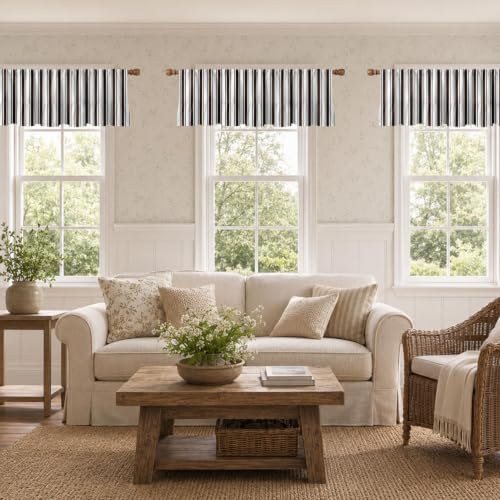 Emvency Valances for Windows, Line Ruffle Hem, 2 Pack 52x18 Inch, Striped - color: Brown