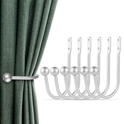 Curtain Holdbacks, 6pcs Curtains Holder Wall Mounted Drapery Tiebacks Retro Window Hook for Home Decor - color: 6pcs-silver