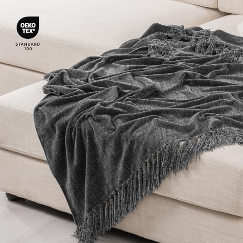 RECYCO Chenille Throw Blanket for Couch, 60" x 80", Dark Gray - color: Dark Gray, size: 60'' X 80''