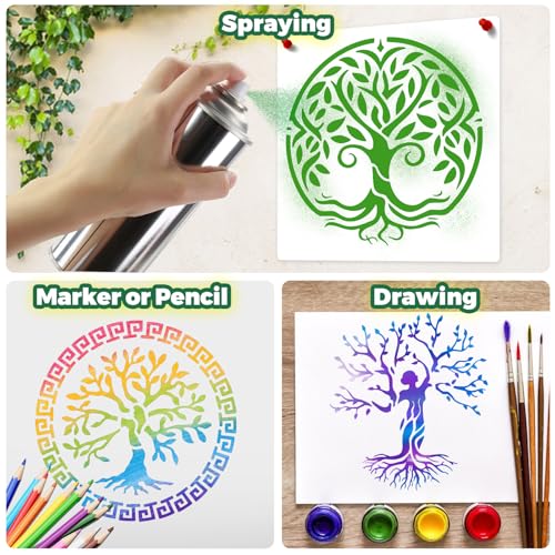 Yazhiji 15Pcs 6 x 6 Inch Tree of Life Stencil, Reusable Stencils for Painting on Wood Decoration Painting Templates for Wall Floor DIY Decorations Christmas Gifts for Kids - style: Tree of Life