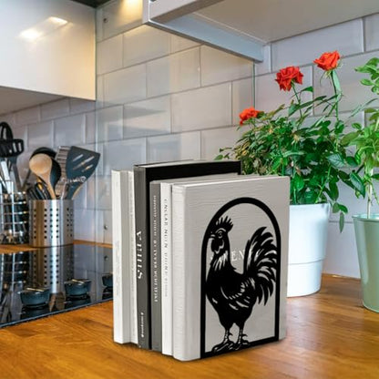 Peacoblue 5.3"x4.3"x7.9" Metal Bookends, Heavy Duty Book Ends for Shelves - style: Rooster