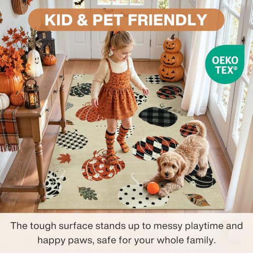 2.5x8 Beige Halloween Fall Pumpkin Print Hallway Runner Rug for Kitchen - color: Beige1 - Pumpkin, size: 2'6" x 8' (Rectangular)