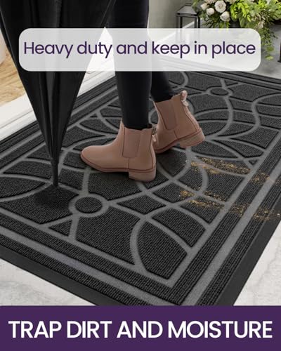 DEXI Front Door Mat Outside Entrance 17x30, Heavy Duty Non Slip, Grey - color: Grey, size: 17" X 30" (Rectangular)