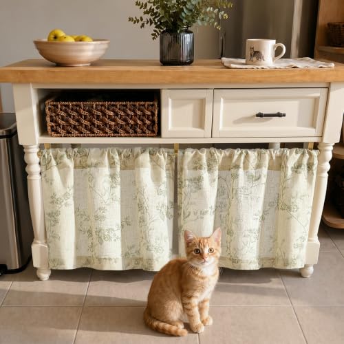 jinchan Floral Linen Kitchen Tier Curtains, 20 Inch, 2 Panels, Green - color: Alisa Green, size: 26"W x 20"L (Pack of 2)