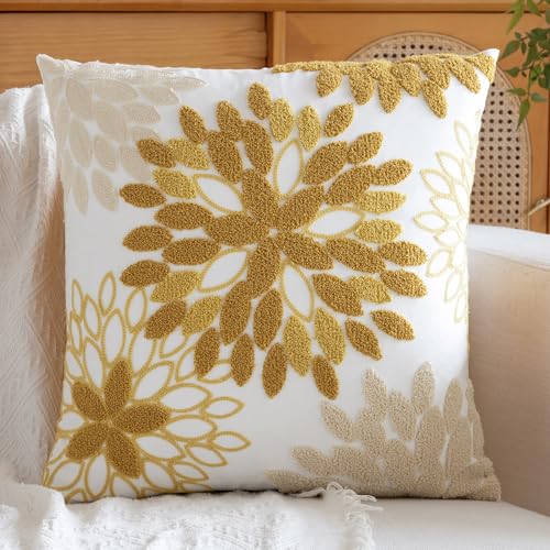 Brown Beige Dahlia Embroidered Throw Pillow Covers Home Decor - color: Brown Beige Dahlia