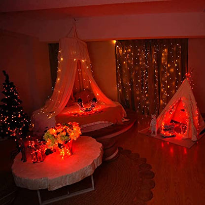 RUICHEN Fairy Lights Plug in 33 Ft 100 LED Silver Wire Lights, Orange - color: Orange