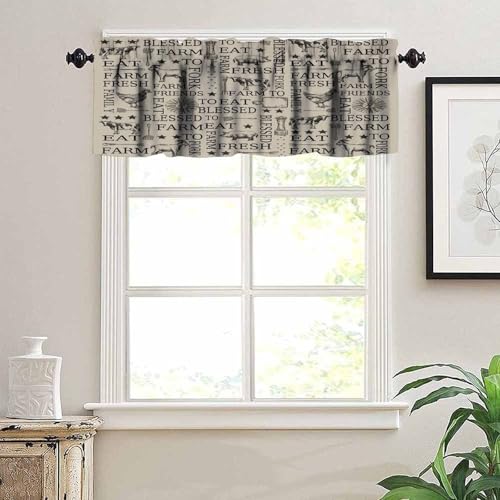 Farmhouse Valance Curtains for Kitchen, Rustic Farm Animal Chicken Cow Pig Pattern Rod Pocket Window Curtain Valances for Living Room Dinning Room 1 Panel, 54x18 Inch - color: Farm-5
