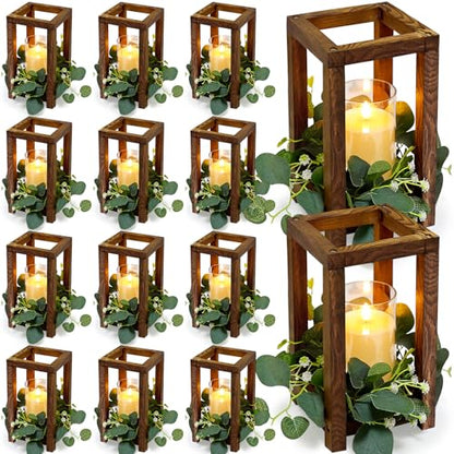 36 Pcs Wooden Lantern Centerpiece - Wedding Lantern - color: Green, size: 12 Sets