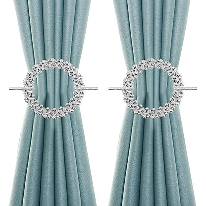2 Pack Silver Curtain Tiebacks Round Drapery Holdbacks, 20 Crystals - style: 20 Crystals Silver